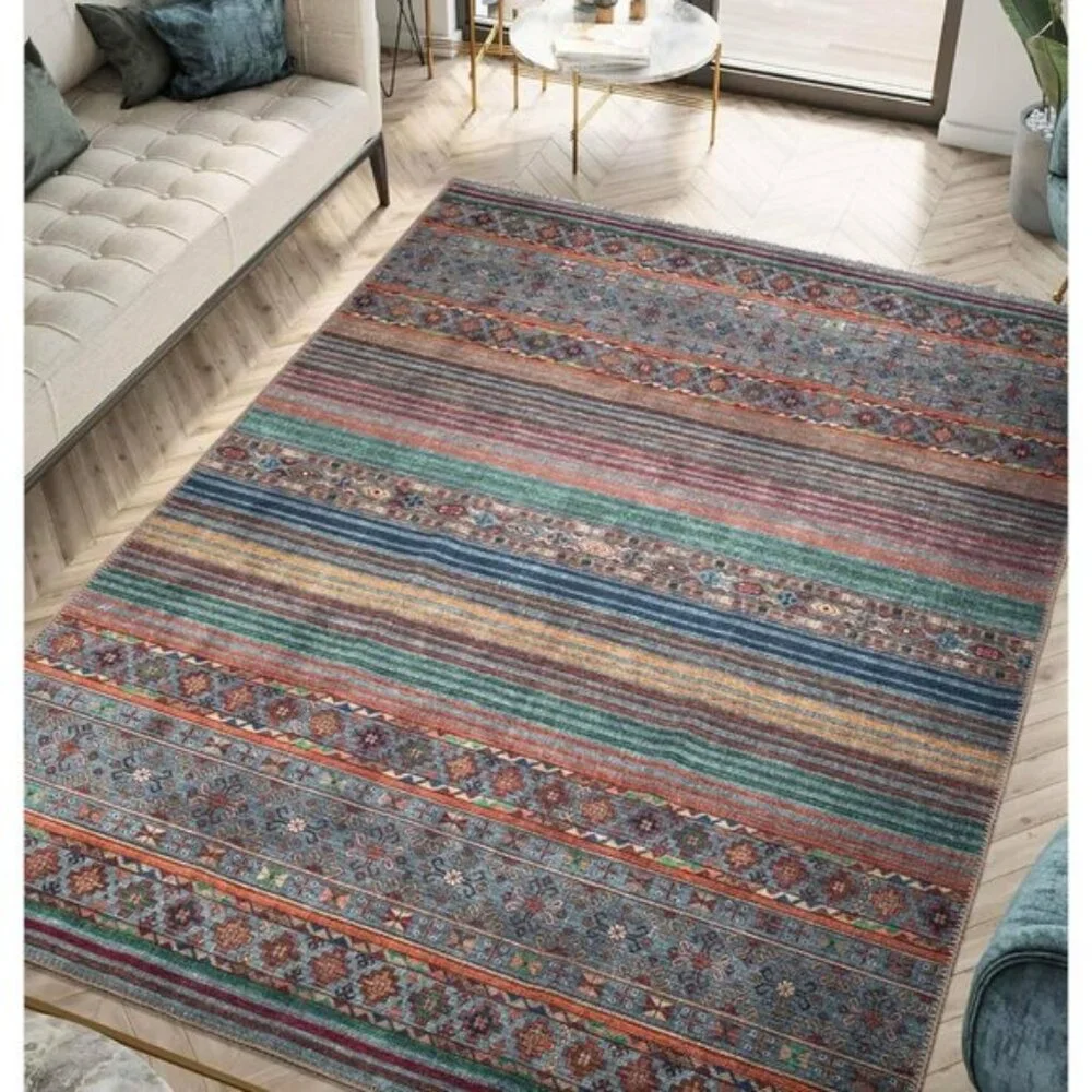 3x5 Washable Entry Rug, Non-Slip, Low Pile, Vintage, Durable for High Traffic